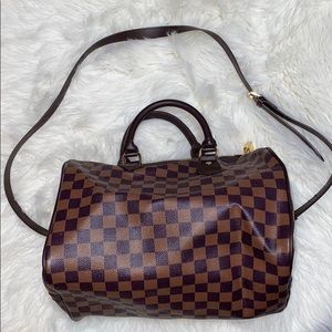 Brown checkered print purse